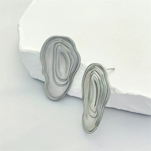 Onregelmatige Vloeibare Metalen Oorknopjes Voor Dames Roestvrij Staal Minimalistisch Geometrisch Gelaagde Textuur Oorbellen Sieraden Cadeau