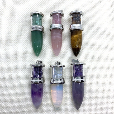 Natürlicher Kristallstein Kugel Anhänger Mit Steinsplitter Füllung Grün Aventurin Rosa Quarz Tigerauge Amethyst Legierung DIY Schmuck