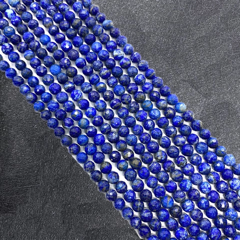 Perles en Pierre Naturelle Lapis Lazuli Facettées Rondes Bleues Semi Précieuses Perles en Vrac pour Création de Bijoux DIY Collier Bracelet