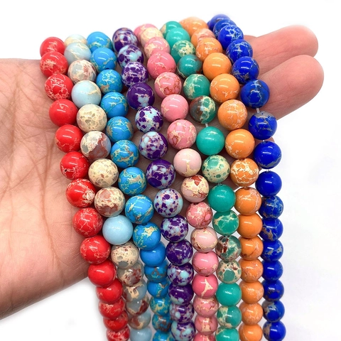 Natural Imperial Jasper Stone Beads Round Sea Sediment Loose Beads For DIY Necklace Bracelet Jewelry Making Accessories