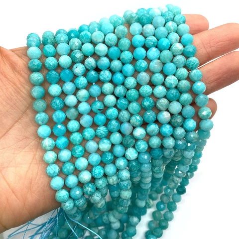Piedra Natural Amazonita Facetado Cuentas Redondas 6mm Azul Verdoso Cuentas Sueltas para Hacer Joyas DIY Pulsera
