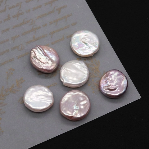 Natural Freshwater Pearl Beads Coin Button Shape Loose Beads For Jewelry Making DIY Crafts Accessories For Women White Pink