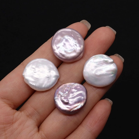 Natural Freshwater Pearl Beads Coin Button Shape Loose Beads For Jewelry Making DIY Crafts Accessories For Women White Pink