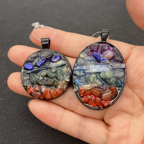 Natural Stone Crushed Stone Chakra Pendant Only Without Chain Oval Healing Crystal For DIY Jewelry Making Necklace