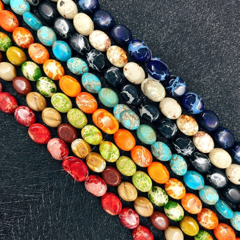 Natural Stone Imperial Jasper Oval Loose Beads Small Polished Semi Precious Stone Spacer Beads For DIY Jewelry Making Crafts