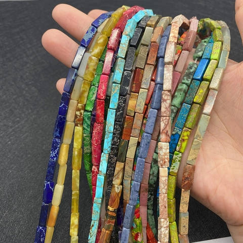 Cuentas de Tubo Rectangular de Piedra Natural Jaspe Imperial Turquesa Cuentas Espaciadoras para Hacer Joyas DIY Pulsera Collar Artesanía