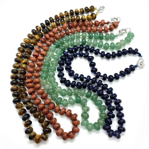Naturstein Abakus-Perlen Halskette Handgeknüpft Achat Tigerauge Quarz Edelstein Schmuck Geschenk Für Damen Herren
