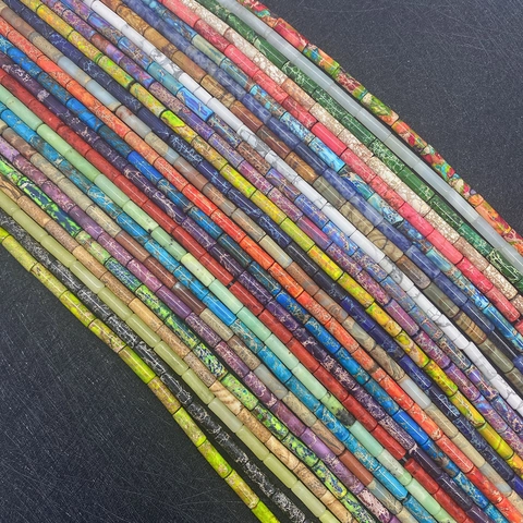 Natural Imperial Stone Cylinder Tube Beads For DIY Jewelry Making Necklaces Bracelets Decorative Polished Stone Beads