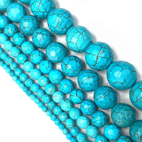 Cuentas Redondas de Turquesa Azul Facetadas Piedra Natural Sueltas Para Creación de Joyas DIY Collar Pulsera Manualidades