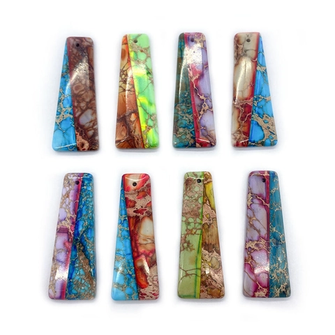 Pendaglio Trapezoidale Spliced in Pietra Imperatore Naturale Ciondoli in Pietra di Diaspro Sedimento Marino Colorati per Creazione Gioielli DIY Collane Accessori