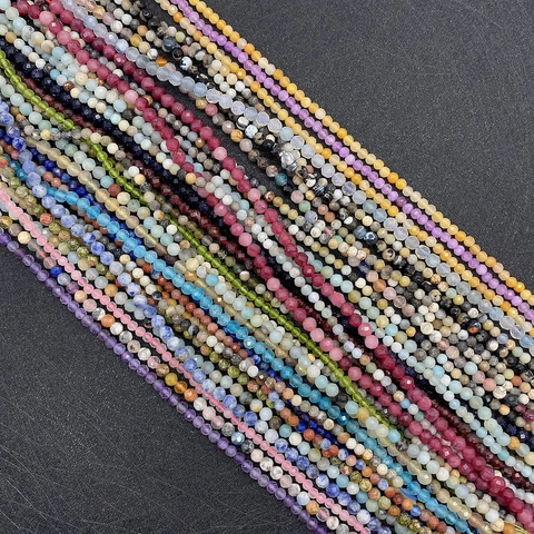 Faceted Natural Stone Beads Round Lapis Lazuli Garnet Loose Beads For DIY Bracelet Necklace Jewelry Making Accessory 2mm 3mm 4mm