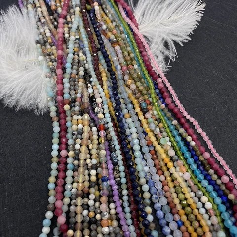 Faceted Natural Stone Beads Round Lapis Lazuli Garnet Loose Beads For DIY Bracelet Necklace Jewelry Making Accessory 2mm 3mm 4mm