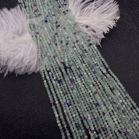 Natural Fluorite Faceted Round Beads For Jewelry Making DIY Bracelet Accessories Green Purple Crystal Stone Loose Beads