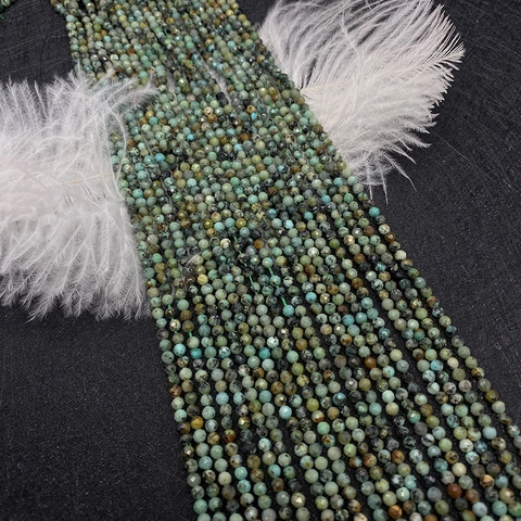 Natural Faceted African Turquoise Round Loose Beads Jasper Stone Beads For Jewelry Making DIY Bracelets Necklaces Handicrafts