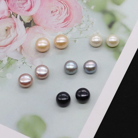 Natural Freshwater Pearl Button Beads Half Hole Loose Pearl For DIY Earring Making Jewelry Craft White Pink Yellow Grey