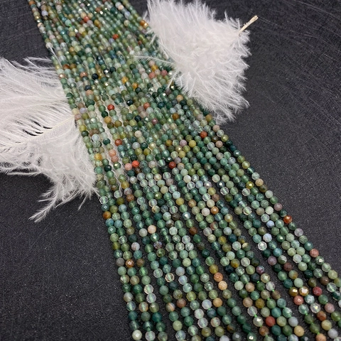 Natural Stone Faceted Beads Round Indian Agate Loose Beads For DIY Jewelry Making Bracelet Necklace Accessories Green Agate