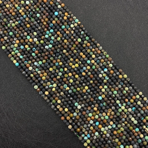 Natural Stone Faceted Round Beads African Turquoise Jasper Loose Strand For DIY Bracelet Necklace Jewelry Making Finding Accessory