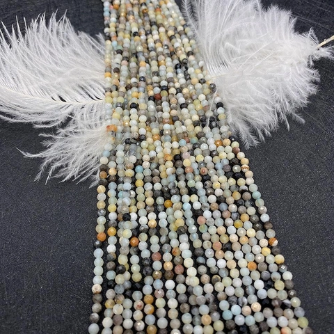 Perles Rondes en Pierre Naturelle Facettée Multicolore Style Amazonite Perles d'Espacement en Vrac pour Bracelet Collier DIY Fabrication de Bijoux Cadeau