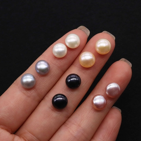 Natural Freshwater Pearl Button Beads Half Hole Loose Pearl For DIY Earring Making Jewelry Craft White Pink Yellow Grey