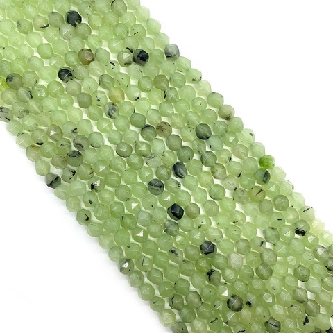 Natural Faceted Prehnite Loose Beads Green Stone With Black Inclusions Round Spacers For DIY Jewelry Making Necklace Bracelet