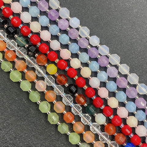 Natural Stone Faceted Beads Quartz Agate Amethyst Tiger Eye Loose Beads Strand For DIY Jewelry Making Bracelet Necklace Accessories