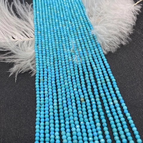 Gefacetteerde Turkoois Natuursteen Ronde Kralen Voor DIY Sieraden Maken Armband Ketting Accessoires Kleine Blauwe Losse Kralenstreng