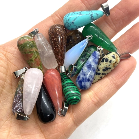Natural Stone Teardrop Pendant With Metal Pinch Bail For DIY Necklace Jewelry Making Teardrop Shape Multi Color Healing Stone