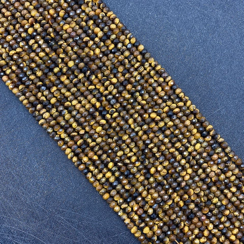 Natural Tiger Eye Faceted Rondelle Beads Brown Yellow Striped Loose Stone Beads For DIY Jewelry Making Necklaces Bracelets