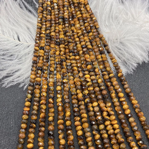Natural Tiger Eye Faceted Rondelle Beads Brown Yellow Striped Loose Stone Beads For DIY Jewelry Making Necklaces Bracelets