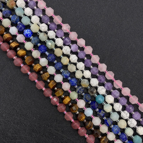 Faceted Natural Stone Beads Conical Gemstone Loose Beads For DIY Jewelry Making Bracelet Necklace Tiger Eye Lapis Lazuli Amethyst
