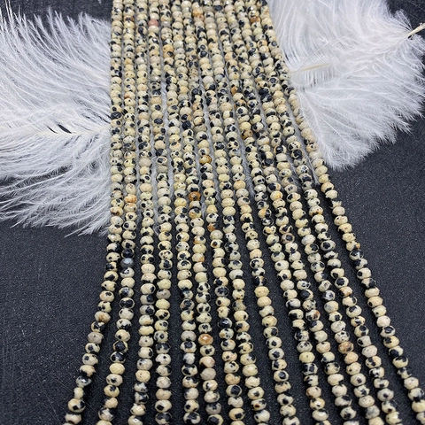 Faceted Dalmatian Jasper Natural Stone Beads Rondelle Flat Round Loose Beads Strand For DIY Jewelry Making Bracelet Accessories