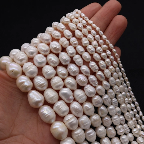 Cuentas de Perla de Agua Dulce Natural Grado A Forma de Arroz Barroco Blanco Hilo Suelto para DIY Joyería Collar Pulsera