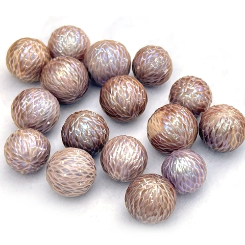 Natural Freshwater Pearl Carved Dragon Scale Pattern Round Sphere Loose Beads For Jewelry Making DIY Craft Accessory