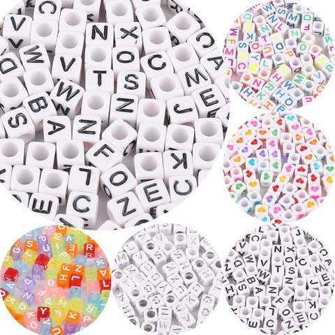 DIY Acrylic Alphabet Number Square Beads Jewelry Making Accessory Colorful Heart Letter Spacer Beads Bracelets Necklaces Handicraft