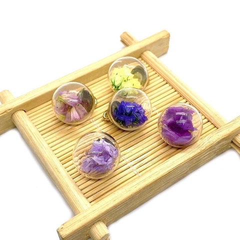 Round Glass Ball Pendant Handmade Eternal Dried Flower Sphere Charms For DIY Jewelry Making Accessories Women Gift