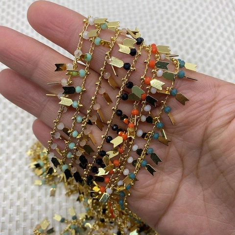 Bohemian Crystal Faceted Beads Chain With Metal Arrow Pendants For DIY Jewelry Making Craft Gold Copper Accessory Chain