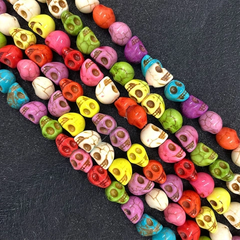 Natural Stone Skull Shape Loose Beads Multicolor Carved Gemstone Beads For DIY Jewelry Making Bracelet Necklace Accessories
