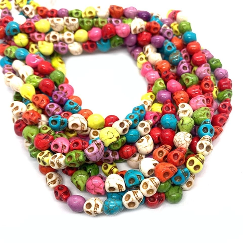 Natural Stone Skull Shape Loose Beads Multicolor Carved Gemstone Beads For DIY Jewelry Making Bracelet Necklace Accessories