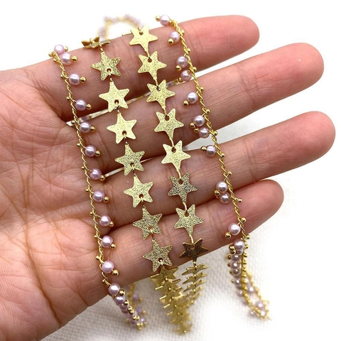 Elegant Metal Star Chain With Artificial Pearl Beads For DIY Jewelry Making Necklaces Bracelets Accessory Findings