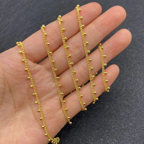 Electroplated Gold Metal Twist Chain With Round Beads For DIY Necklace Bracelet Making Decorative Link Chain Accessory Jewelry