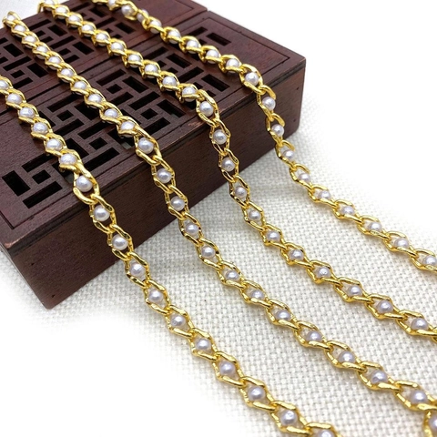 Catena Vintage in Metallo Torsione Künstliche Perle Placcata Oro ABS Perla Artificial d'Imitazione Maglia Per Fai Da Te Gioielli Accessori Borsa