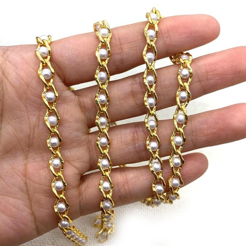 Catena Vintage in Metallo Torsione Künstliche Perle Placcata Oro ABS Perla Artificial d'Imitazione Maglia Per Fai Da Te Gioielli Accessori Borsa