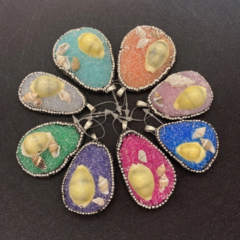 Pendentif en Forme de Goutte d'Eau Style Océan Avec Coquillage Naturel et Résine Avec Strass pour Collier DIY Bijoux Femme