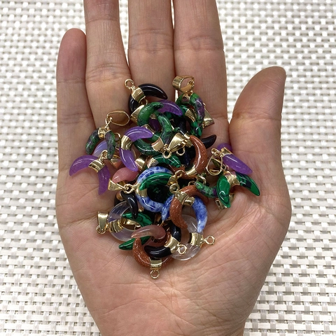 Sichelmond Naturstein Anhänger 16x18mm Mit Galvanisierter Kupferschlaufe Für DIY Schmuckherstellung Zubehör