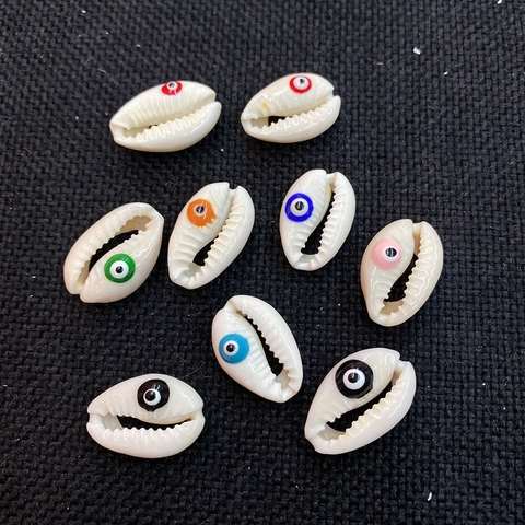 Natural Cowrie Shell Evil Eye Printed Loose Beads For DIY Jewelry Making Bracelet Necklace Bohemian Ethnic Shell Accessories