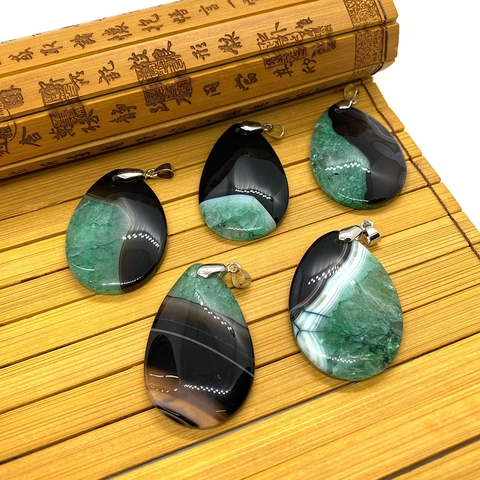 Natural Agate Stone Teardrop Pendant With Metal Bail Gradient Color Water Drop Agate Charm For DIY Necklace Jewelry Making