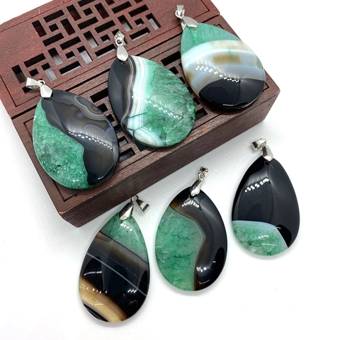 Natural Agate Stone Teardrop Pendant With Metal Bail Gradient Color Water Drop Agate Charm For DIY Necklace Jewelry Making
