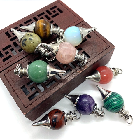 Natural Stone Spherical Ball Pendulum Pendant Only Without Chain Alloy Vintage Gemstone Charm DIY Jewelry Making Women Men