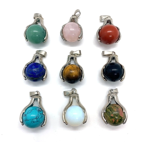 Natural Stone Round Ball Pendant With Alloy Claw Hand Design Vintage DIY Jewelry Making Necklace Craft Accessory Gift