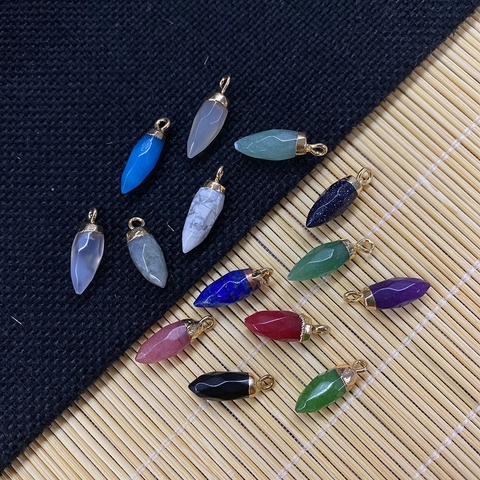 Natural Stone Bullet Hexagonal Cone Pendants With Gold Alloy Cap For DIY Necklace Earring Jewelry Making Accessories Charms